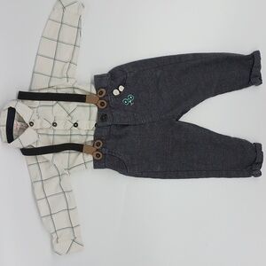 Cat & Jack Baby Long Sleeve Button Down Shirt with Adjustable Overalls (18 mo.)